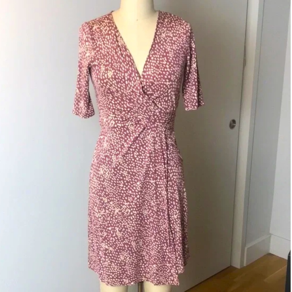 Banana Republic Mauve Pink Printed Wrap Dress Silk Cotton Blend
